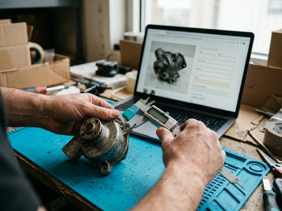 Measuring an appliance part before completing its eBay listing keeps unsupported product details out of paid edits.